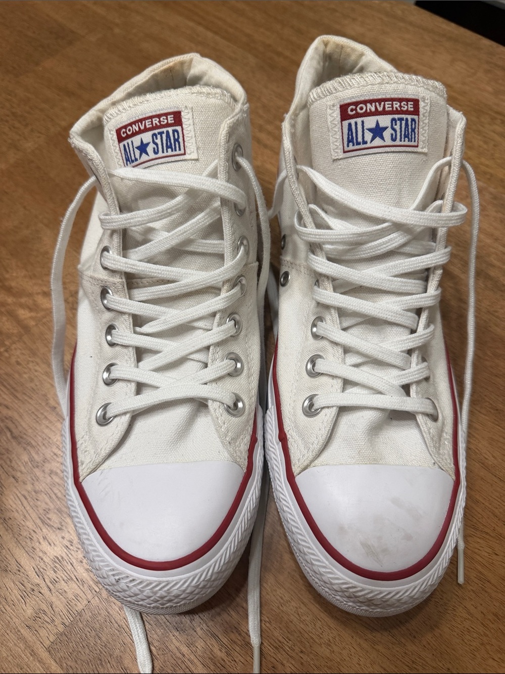 Converse White High Top Sneakers with Red Accent